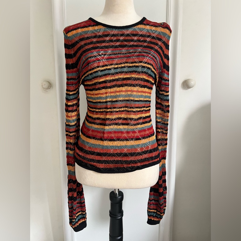 Ronny Kobo Multicolor Striped Knit Top - Black, Red, Yellow, Blue